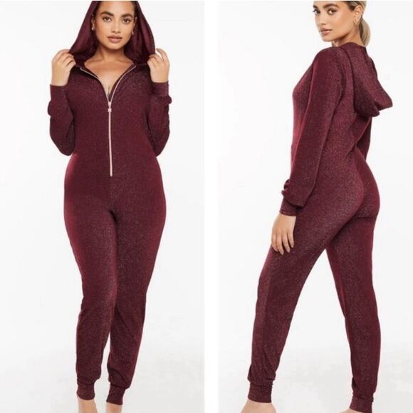 Savage X Fenty Jumpsuit SZ Small Sleep & Shine Hooded Sparkle Loungewear Onesie - Picture 1 of 16